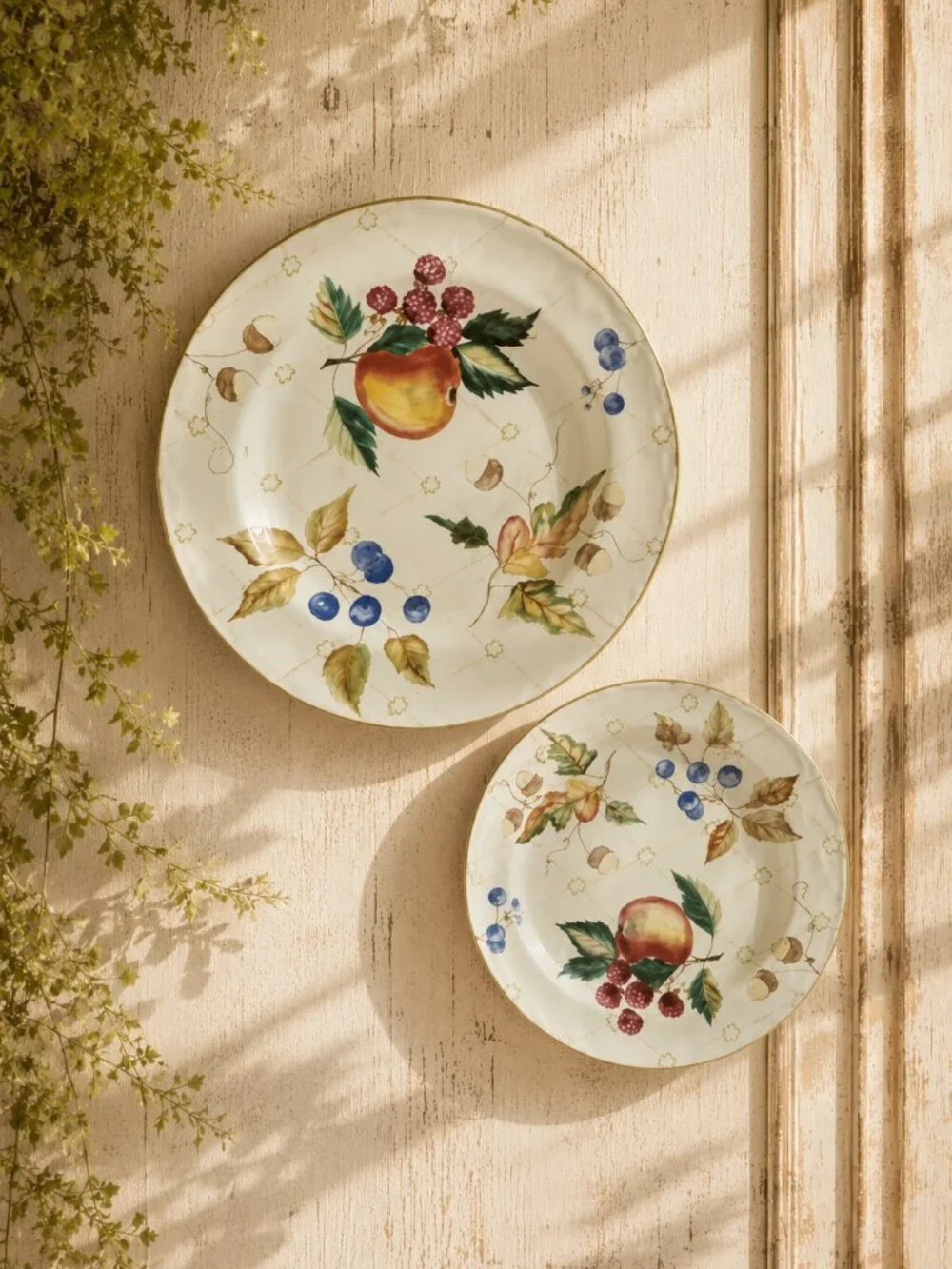 Charming Vintage Garden Splendor Hand-Painted Dinner & Salad Plate Set